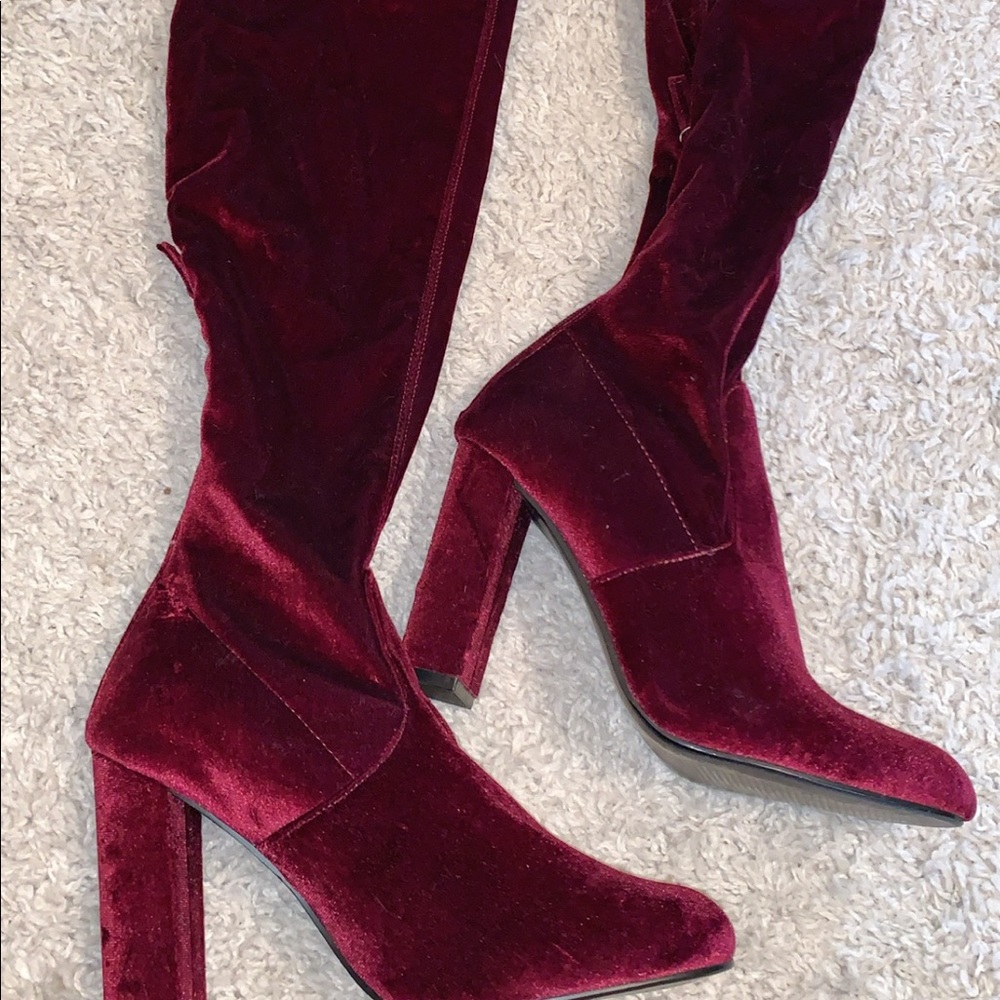 Knee High Magenta Velvet Boots